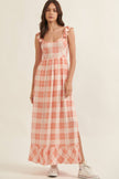 Plaid Sweetheart Sleeveless Open Back Maxi Dress