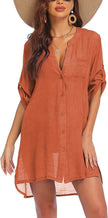 Women's Linen Beach Shirt Dress – Lightweight Sun Protection Cover-Up (S–3XL, 5 Colors)