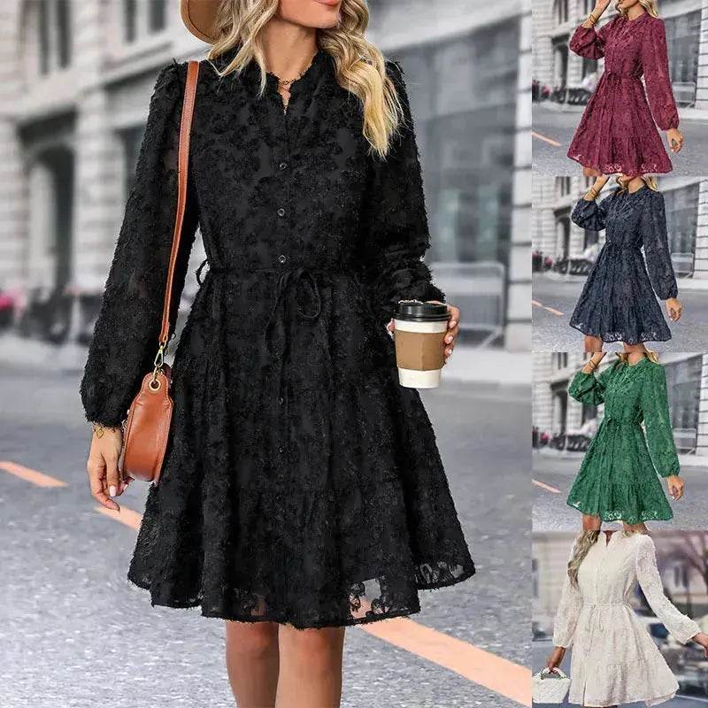 Lace Tied Long Sleeve Dress Fashion Midi Dresses Womens Clothing