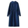 New Long Sleeve Button loose Denim Midi Dress Women