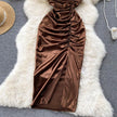 Elegant Women Sleeveless One shoulder Drawstring Satin Dress for Party, Wedding, Cocktail