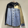 High-grade Contrast Color Patchwork Cotton Denim Long Sleeve Loose Shirt Women