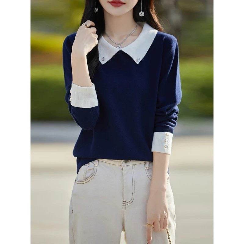 Lapels Bottoming Sweater blouse top For Women
