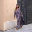 Summer Geometric Printed V-neck Long Dress Fashion Long Sleeve Slit Dresses For Women