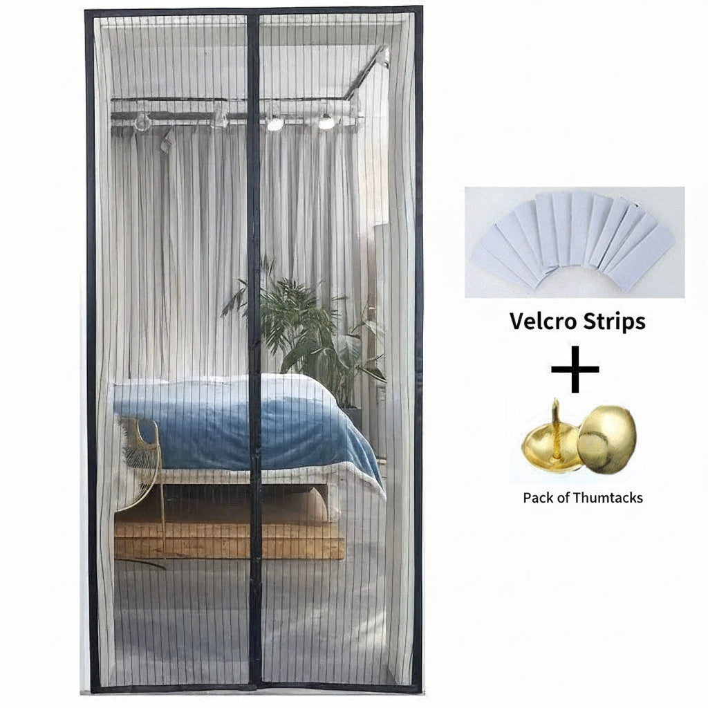 Magnetic Insect-Proof Door Curtain – Breathable Mesh Screen, Black & White, 90–120cm