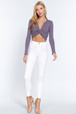 Long Sleeve Front Twisted Heavy Rib Crop Knit Top