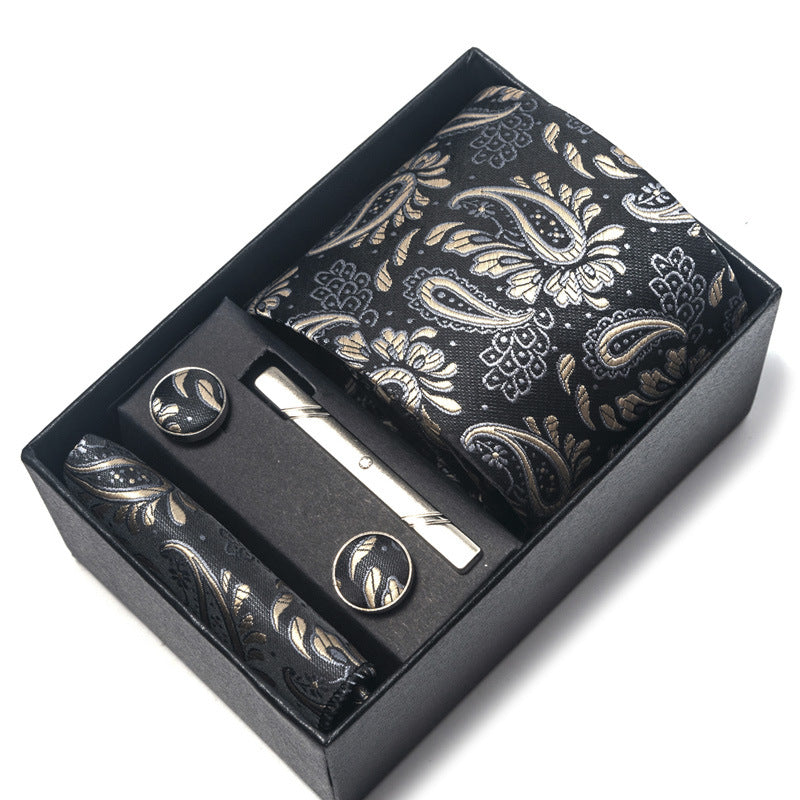 Men's Jacquard Woven Formal Tie Set – Rayon Arrow Necktie with Handkerchief, Tie Clip & Cufflinks | Canada & USA