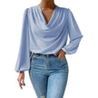Casual Evening Top for Women Long-sleeved Shirt Loose V-neck chiffon blouse Top women