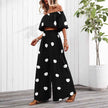 Womens Elegant Resort Polka-Dot Tube Top And Pants Set