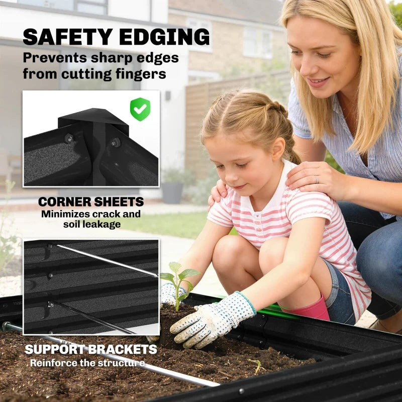 6 x 3 x 1ft Galvanized Raised Garden Bed, Reinforced Outdoor Planter Box with Open Bottom, Black