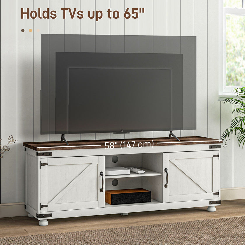 Kirby Farmhouse TV Stand with Small Minimalist Barn Doors for TVs up to 65