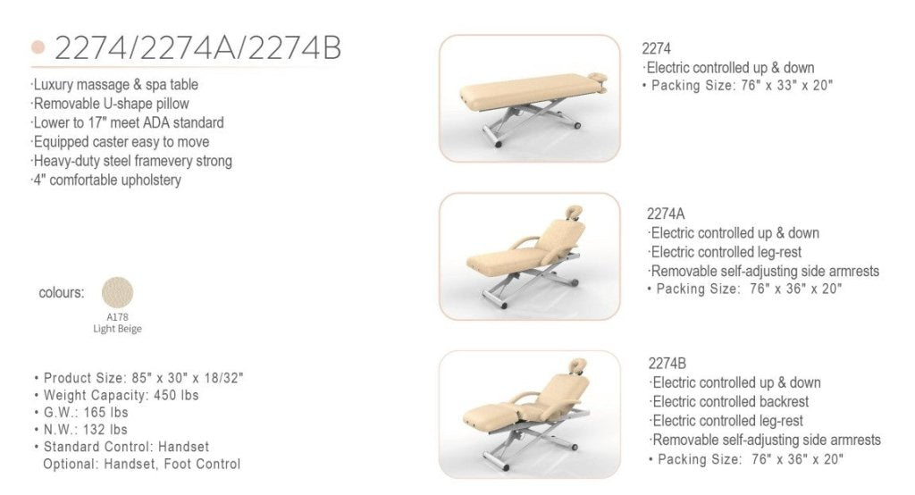 SilverFox 3 motors 4 Section Electric Massage Table 2274B with Hand Controller Cream / Black