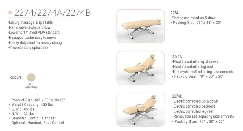 SilverFox 3 motors 4 Section Electric Massage Table 2274B with Hand Controller Cream / Black