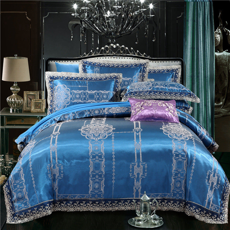Jacquard Cotton Four‑Piece Luxury Bedding Set – Pure Cotton Duvet Cover & Silk‑Satin Finish Bed Sheet