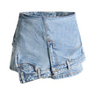 Short Irregular Solid Color Women's Denim High Street Mini Skirt Skort