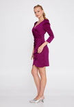 Long Sleeve Mini Wrapped Skirt V-Neck Evening Dress - Burgandy