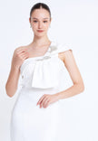 Elegant White One-Shoulder Midi Dress – Bridal & Civil Ceremony Look