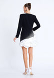 Big Flower Beaded Long Sleeve Mini Evening Dress - Black