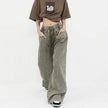 Retro Worn Looking Washed-out Drawstring Baggy Jeans Pant For Women