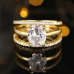 Four-claw Inlaid Ring Three Ring Set Oval Female