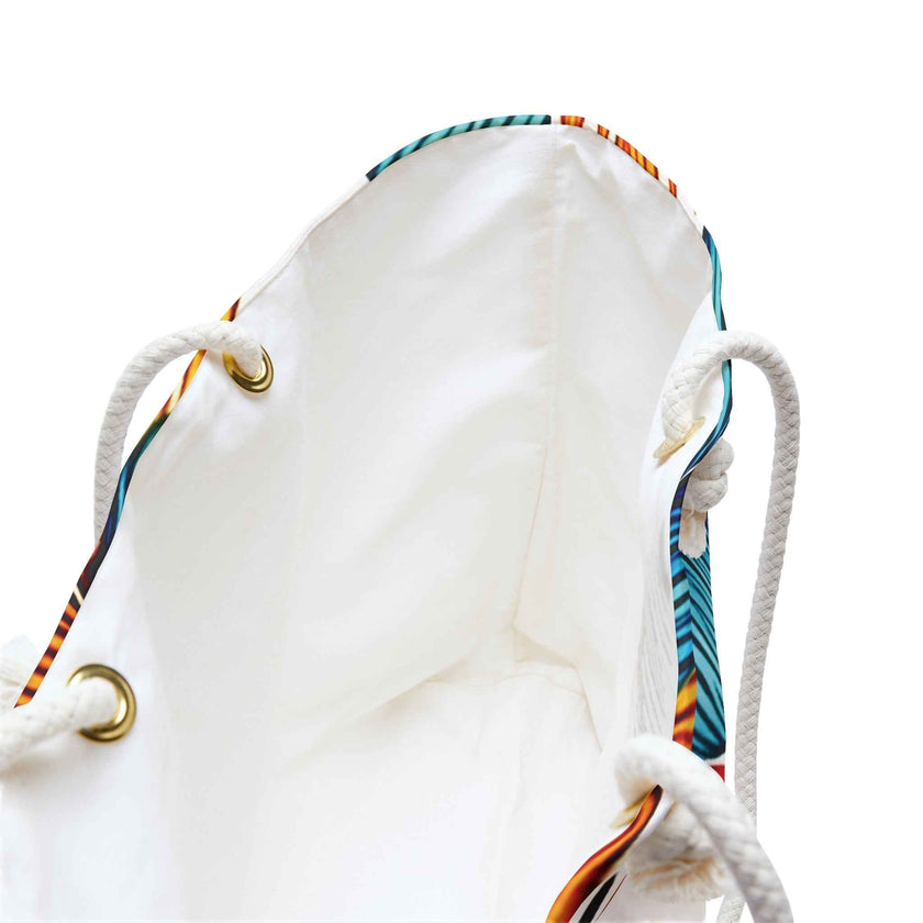 Tropical Leaf Pattern Weekender Bag | Blue Teal Orange Palm, Large Tote Bag