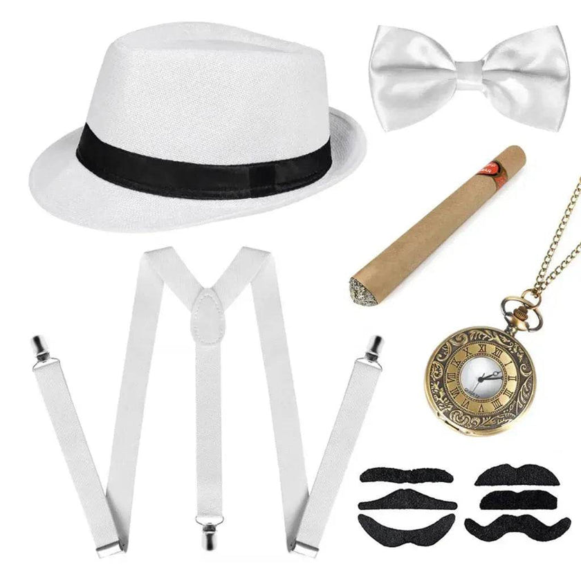 Party Men's Top Hat Pipe Pocket Watch Strap Tie Fake Cigar Set