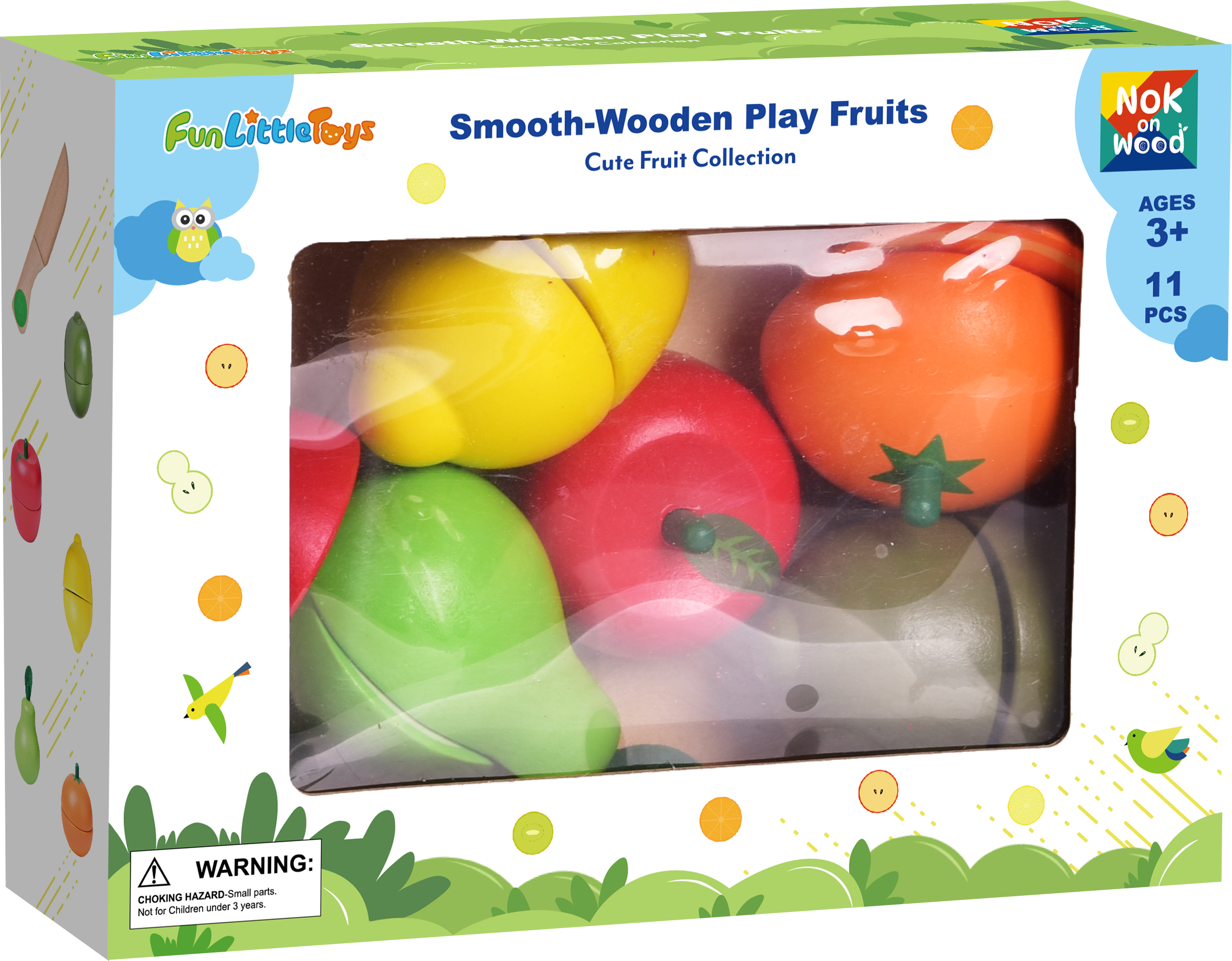 Fun Little Toys - 11 Pcs Wooden Pretend-Play Fruit Cutting Set for Kid Toys