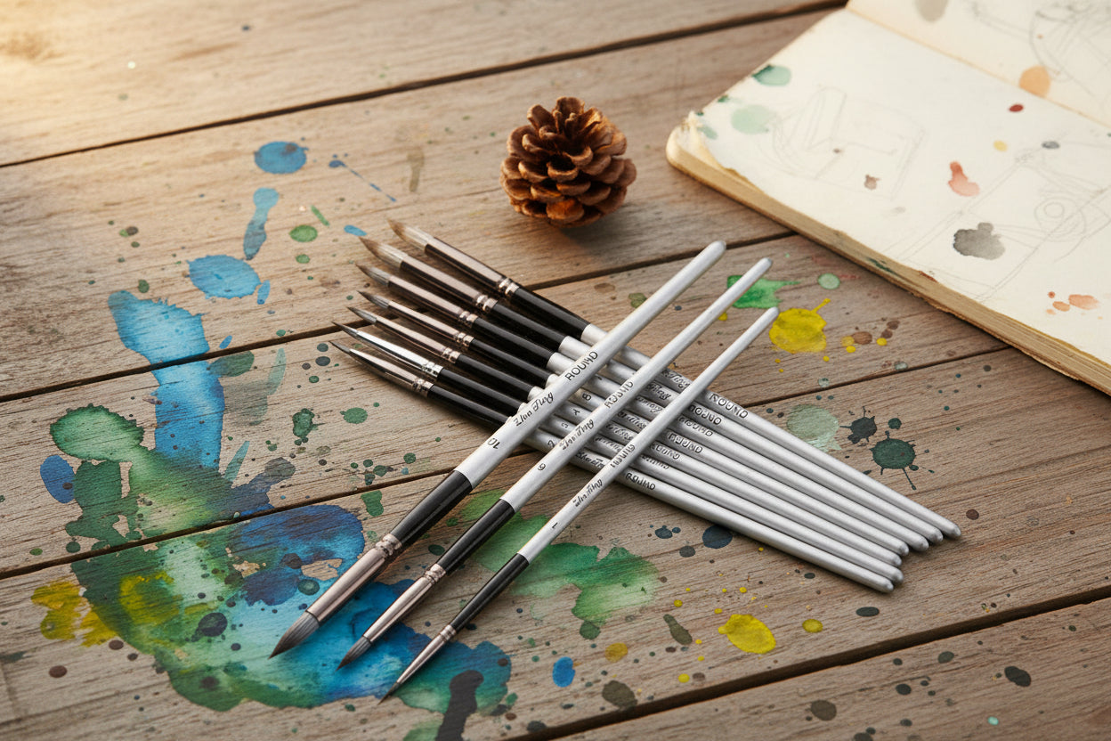 Nylon Hair Art Brush Set 10pcs – Watercolor, Oil & Acrylic Painting Brushes with Wood Handle