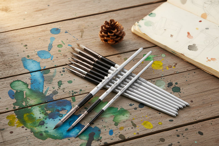 Nylon Hair Art Brush Set 10pcs – Watercolor, Oil & Acrylic Painting Brushes with Wood Handle