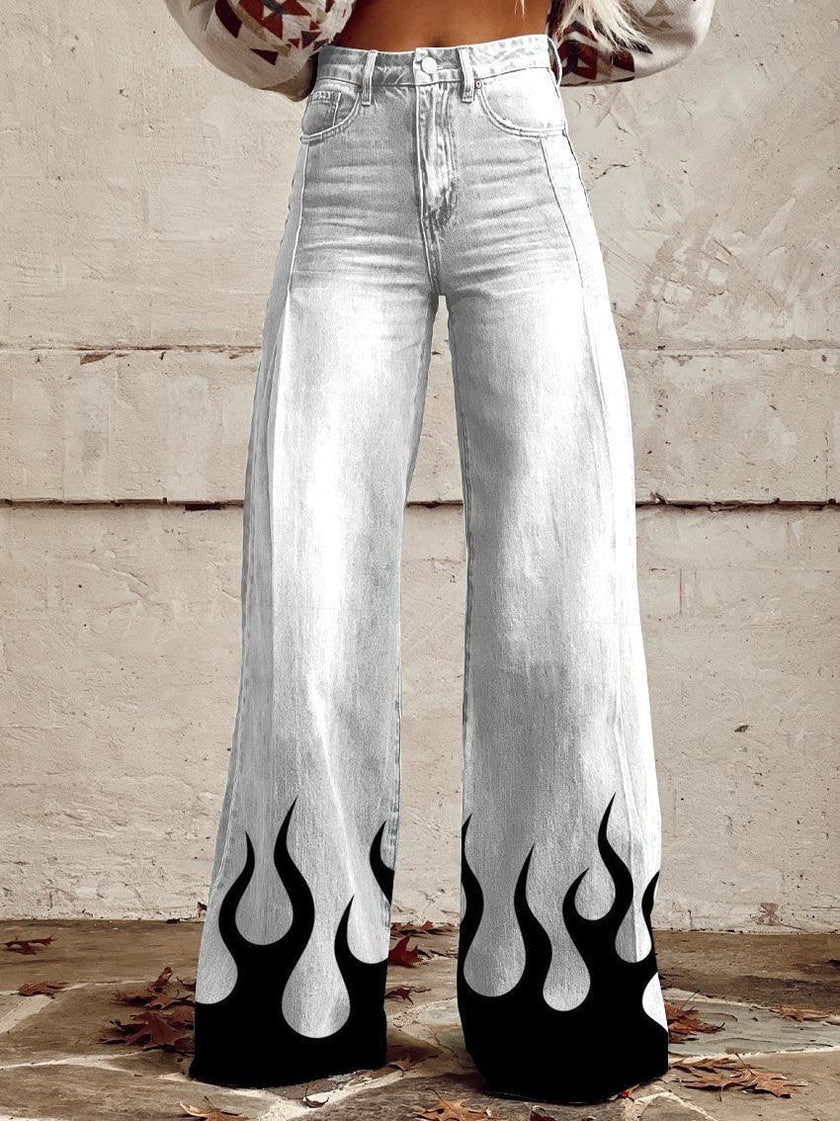 Women's 3D Printed Bootcut Flared Pants – Graphic Print Wide Leg Casual Trousers