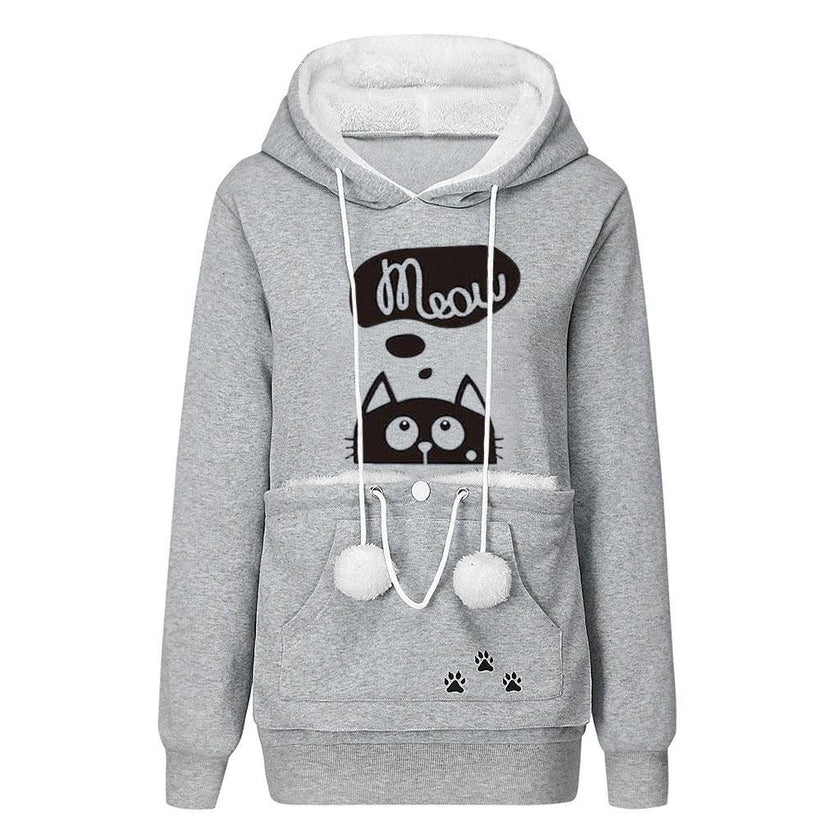 Women's Casual Cat Print Hoodie With Big Pocket for Pet Lovers
