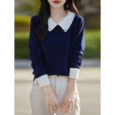 Lapels Bottoming Sweater blouse top For Women