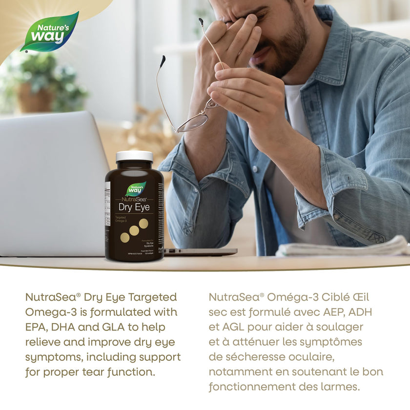 Nature’s Way NutraSea Dry Eye Omega‑3 Supplement – Targeted Eye Health & Tear Support – 1500 mg EPA + DHA with 150 mg GLA – Citrus Flavour Fish Oil – 120 Softgels 🍁 All In One Marketplace Canada