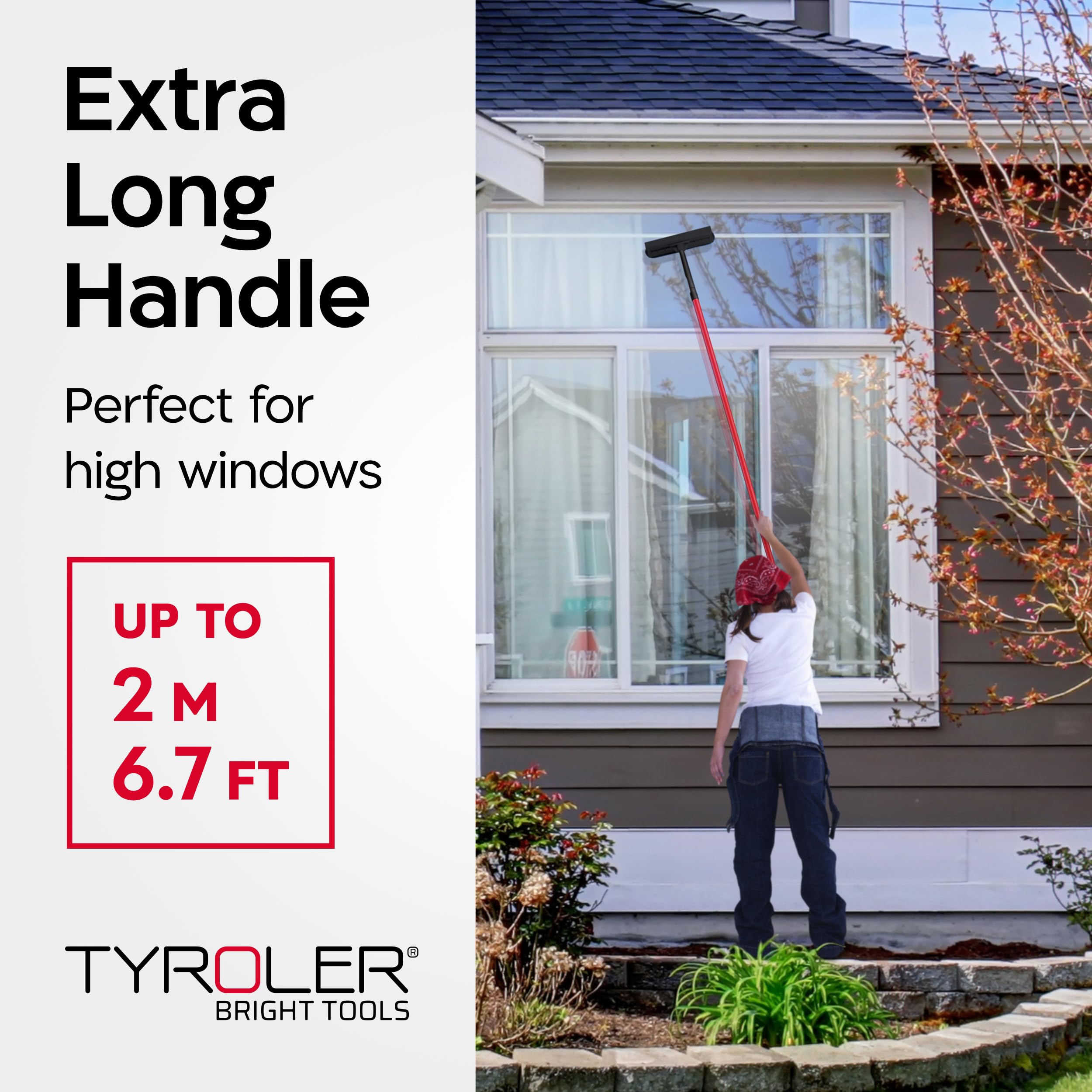 Tyroler 2-in-1 High Window Cleaning Tool | Window Squeegee Extendable with 30-205CM 5 Part Handle | Perfect Window Cleaning & Washing Kit (Black - Rubber) 🍁 All In One Marketplace Canada