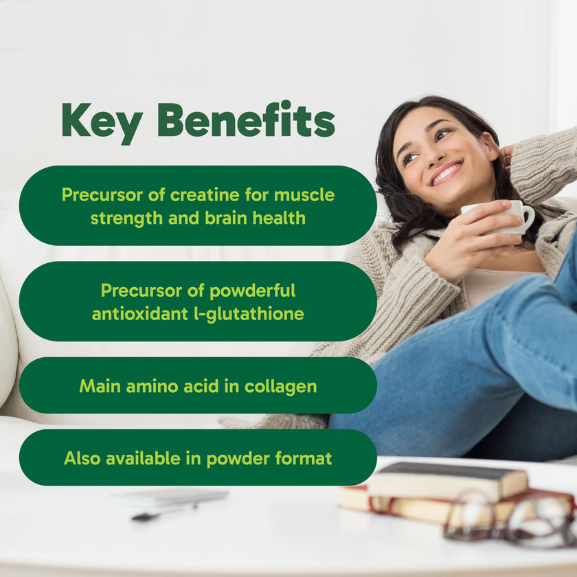 Organika Canadian-Made Glycine - Proteinogenic Amino Acid - Aids Protein Synthesis, Collagen Formation, Joint and Muscle Health, Calming Effect - 120caps 🍁 All In One Marketplace Canada
