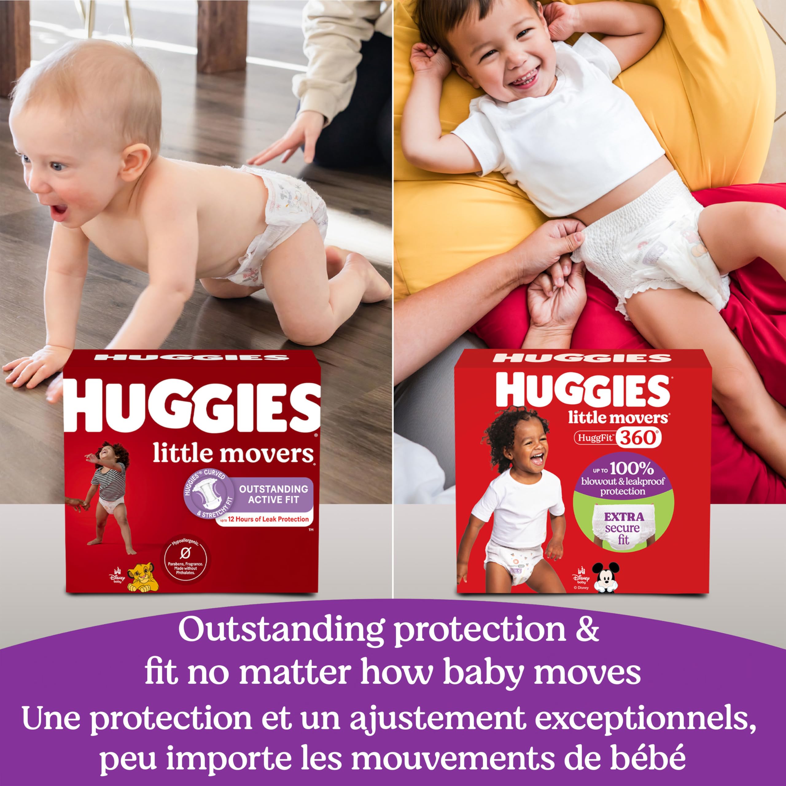 Huggies Size 6 Baby Diapers, Little Movers HuggFit 360° Baby Diapers with 360° Waistband, Size 6 (35+ lbs), 104 Count, Packaging May Vary 🍁 All In One Marketplace Canada
