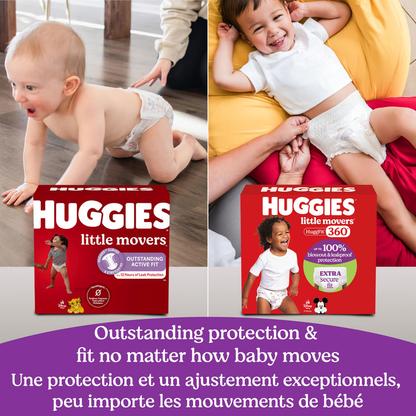 Huggies Size 5 Baby Diapers, Little Movers HuggFit 360° Baby Diapers with 360° Waistband, Size 5 (27+ lbs), 56 Count, Packaging May Vary 🍁 All In One Marketplace Canada