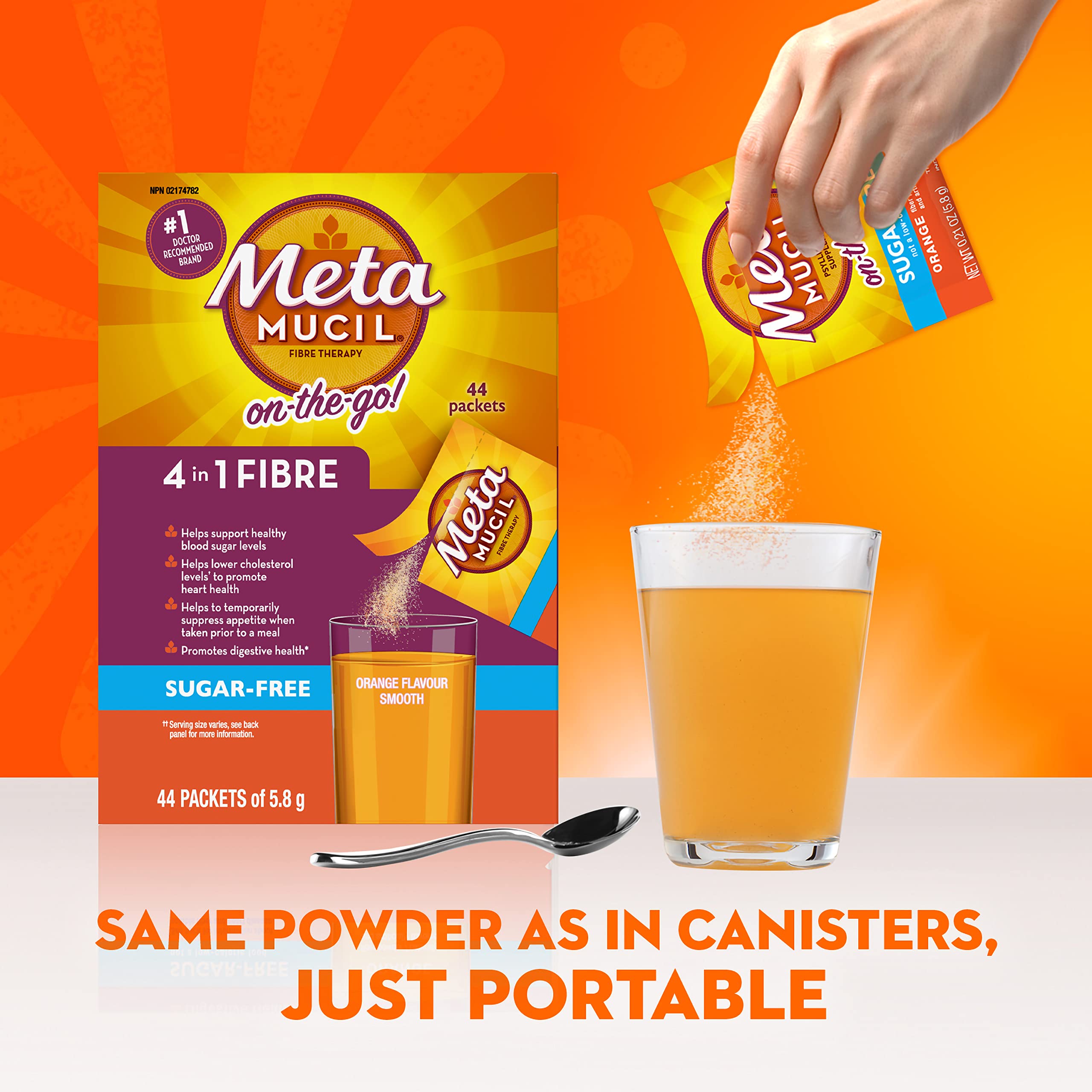 Metamucil, Daily Psyllium Husk Powder Supplement Packets, Sugar-Free, 4-in-1 Fibre for Digestive Health, Orange Smooth Flavored Drink, 44 Servings 🍁 All In One Marketplace Canada