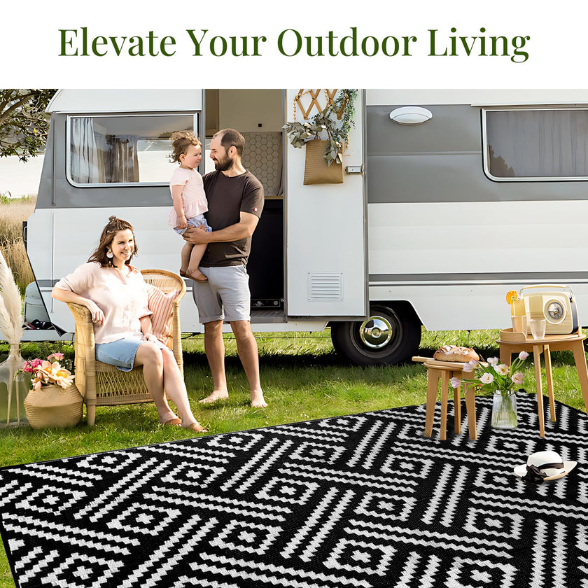 OPPODREAM Outdoor Rug 5x7 Ft, Waterproof Outdoor Plastic Straw Rug for Patio, Reversible Out Door Carpet for Camping, Deck, Rv, 5 x 7 Area Carpet Balcony, Porch, Backyard, Black and White 🍁 All In One Marketplace Canada