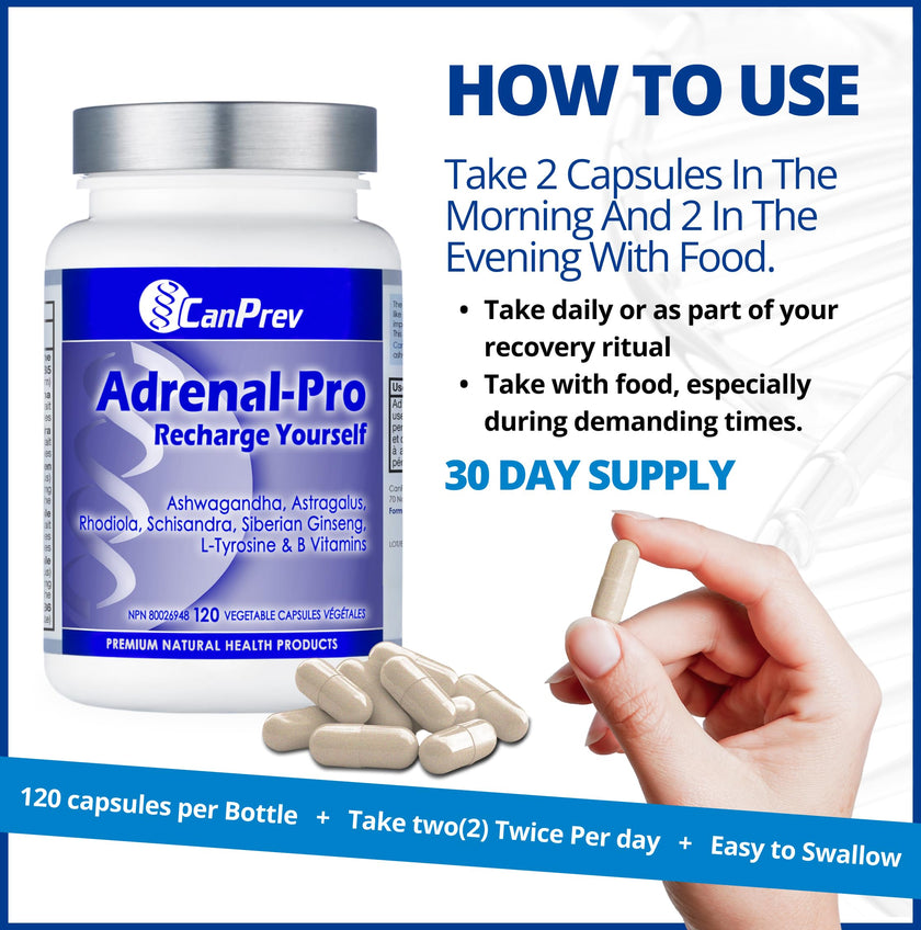 CanPrev Adrenal-Pro Recharge Yourself, 120 Vegan V-Caps with Siberian Ginseng, 30-Day Supply with Ashwagandha, Astragalus, L-Tyrosine, B5 & B6 - Supports Energy Levels, Physical and Mental Vitality 🍁 All In One Marketplace Canada