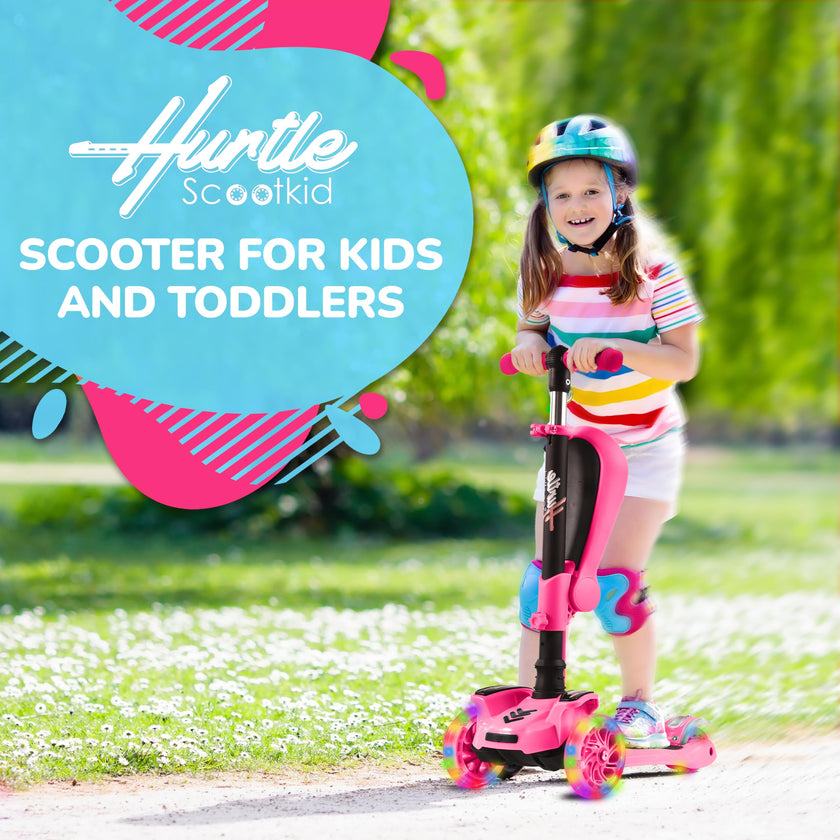 Hurtle - 3 Wheel Foldable Kick Scooter for Kids & Toddlers (Pink CA) 🍁 All In One Marketplace Canada