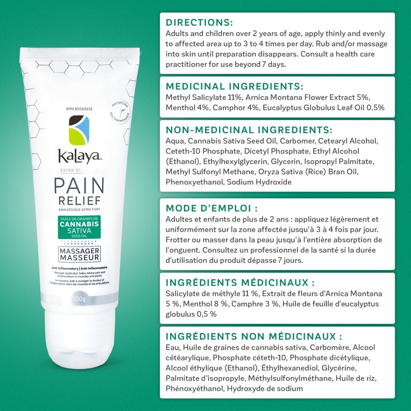 KaLaya Extra Strength Pain Relief Cream With CSSO and Roller Massager Ball for Back, Neck, Muscle, Shoulder, Hand and Knees with Natural Active, Pain Blocking & Anti inflammatory Ingredients (100g) 🍁 All In One Marketplace Canada
