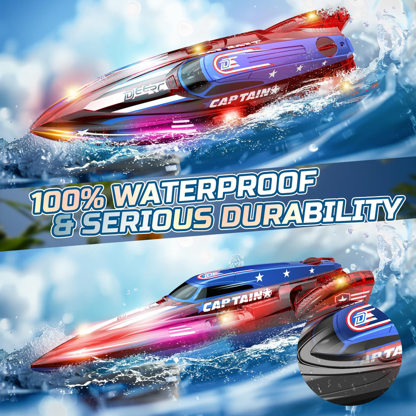 DEERC 2 Pack 13 inch Remote Control Boat for Kids, 4 Batteries, 2.4Ghz RC Racing Boat with LED Lights for Pools and Lakes, Water Summer Toy Gift 🍁 All In One Marketplace Canada