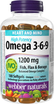 Webber Naturals Omega 3-6-9 1,200 mg Fish Oil, 180 Clear Enteric No Fishy Aftertaste Softgels, Supports Cardiovascular Health and Brain Function 🍁 All In One Marketplace Canada