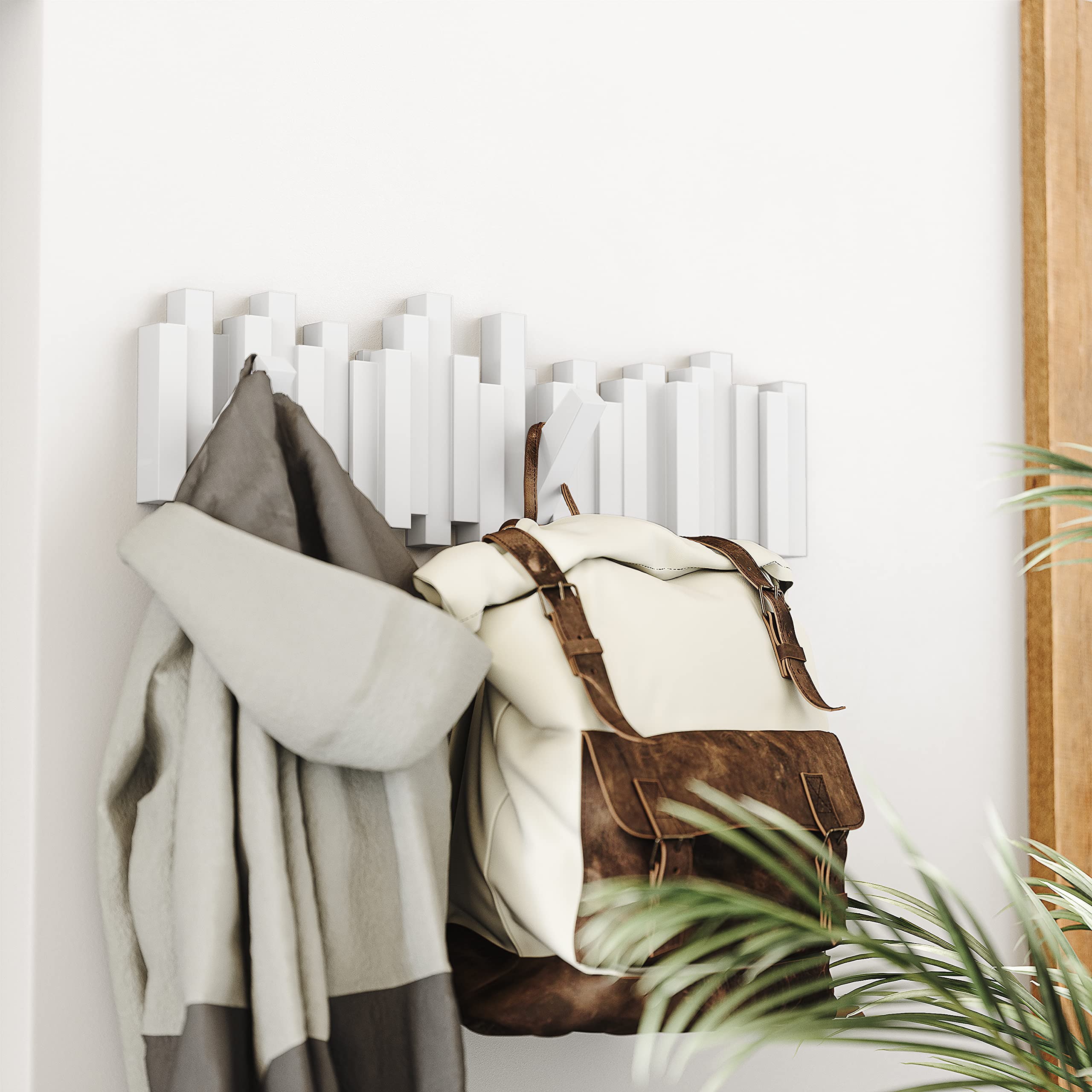 Umbra Sticks Wall-Mounted Coat Rack Rail Hook with 5 Retractable Pegs – Modern, Space-Saving Storage Organizer, White 🍁 All In One Marketplace Canada