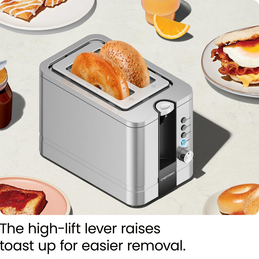Chefman 2-Slice Pop-Up Stainless Steel Toaster w/ 7 Shade Settings, Extra Wide Slots for Toasting Bagels, Defrost/Reheat/Cancel Functions, Removable Crumb Tray, 850W, 120V, Silver 🍁 All In One Marketplace Canada