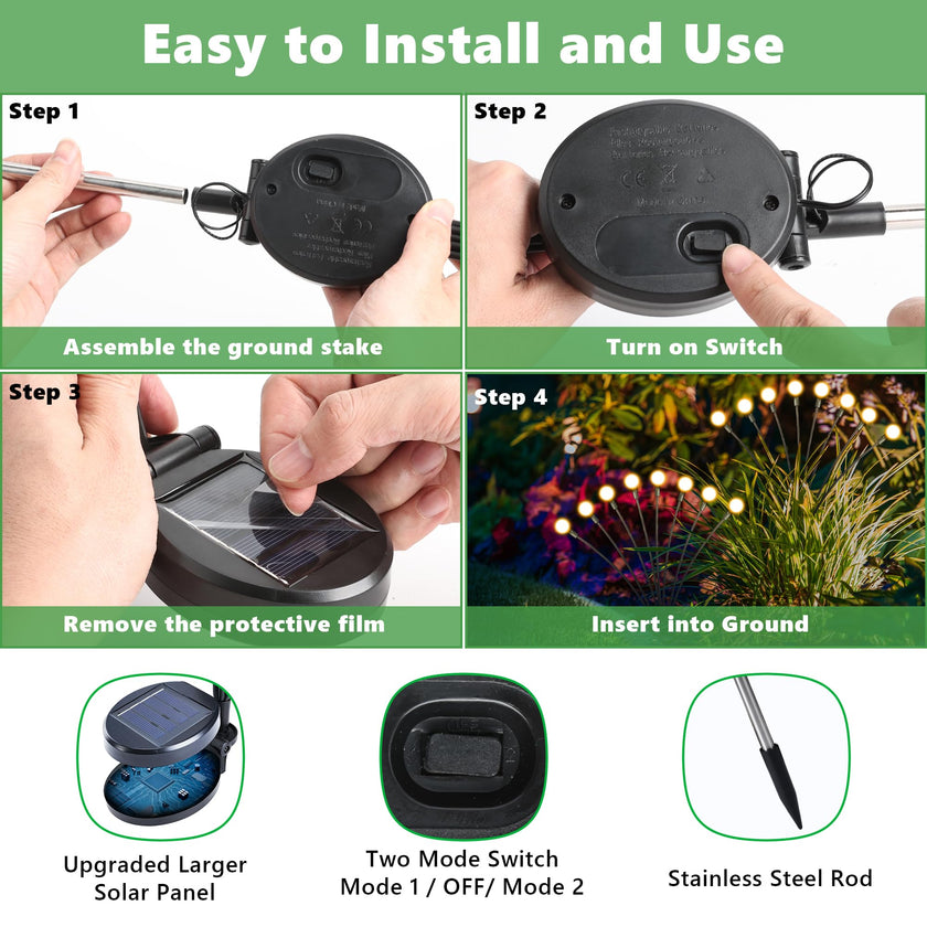 iBaycon 4 Pack Solar Firefly Lights Garden Pathway Outdoor Decor Warm White 🍁 All In One Marketplace Canada