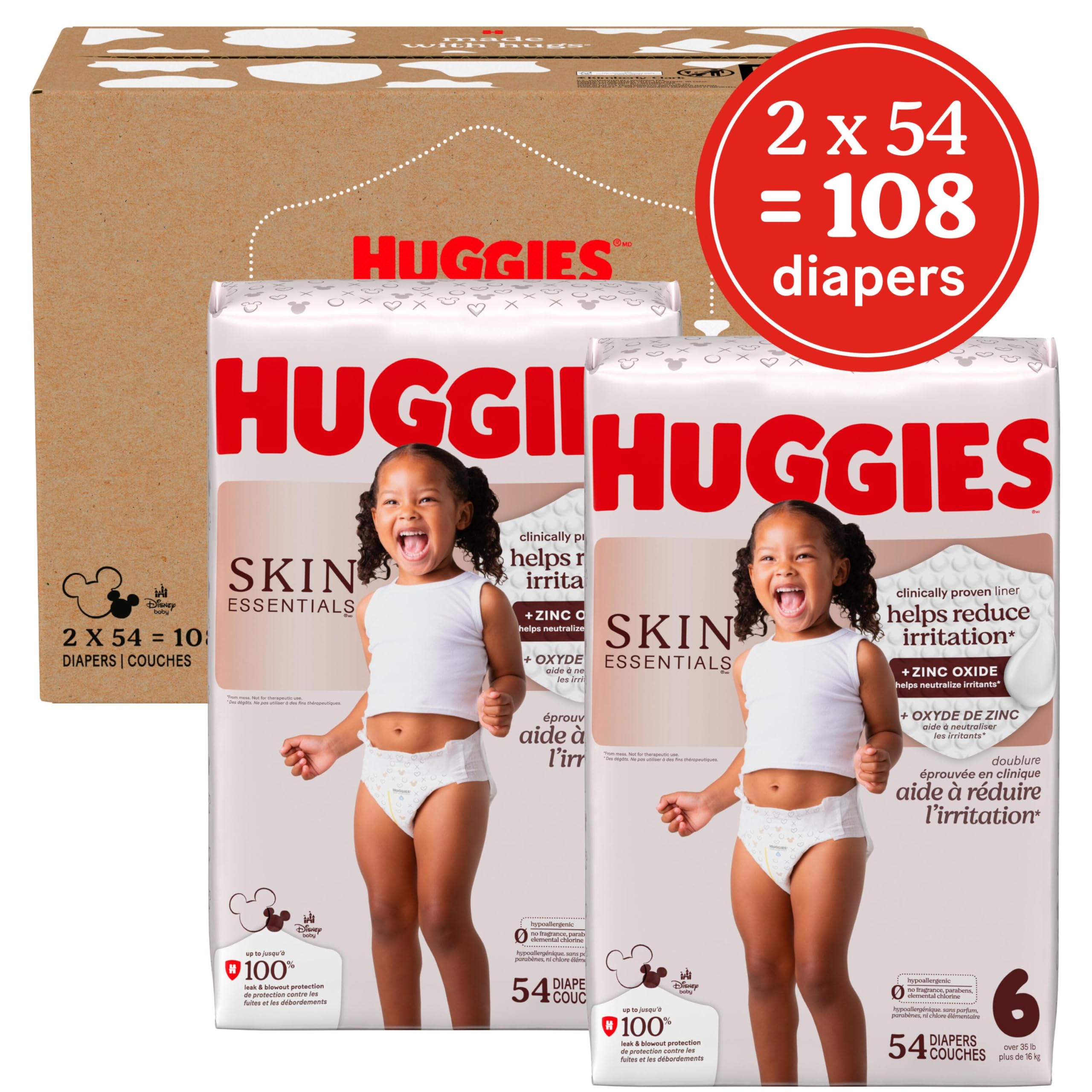 Huggies Size 6 Diapers, Skin Essentials Baby Diapers, Size 6 (35+ lbs), 108 Count (2 Packs of 54), Packaging May Vary 🍁 All In One Marketplace Canada