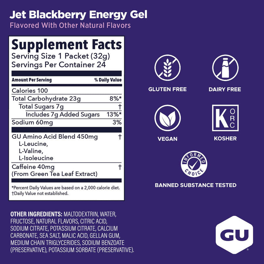 GU ENERGY Original Sports Nutrition Energy Gel, Jet Blackberry, 24-Count 🍁 All In One Marketplace Canada