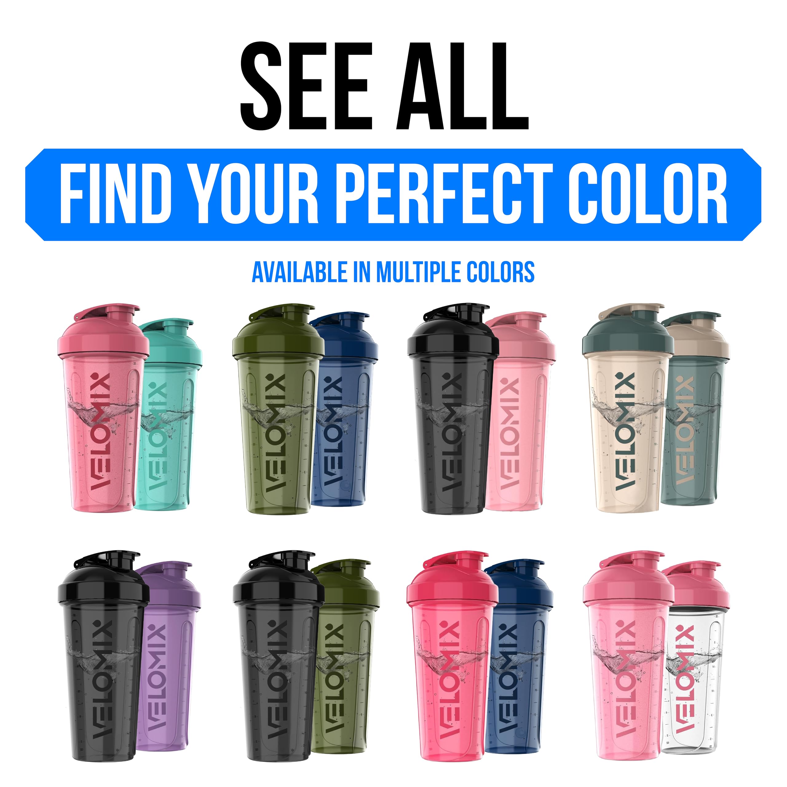 VELOMIX -2 Pack- 28 oz Protein Shaker Bottles for Protein Mixes - 2x Wire Whisk | Leak Proof Shaker Cups for Protein Shakes | Protein Shaker Bottle Pack | Shakers (Transparent & Black - 28oz) 🍁 All In One Marketplace Canada